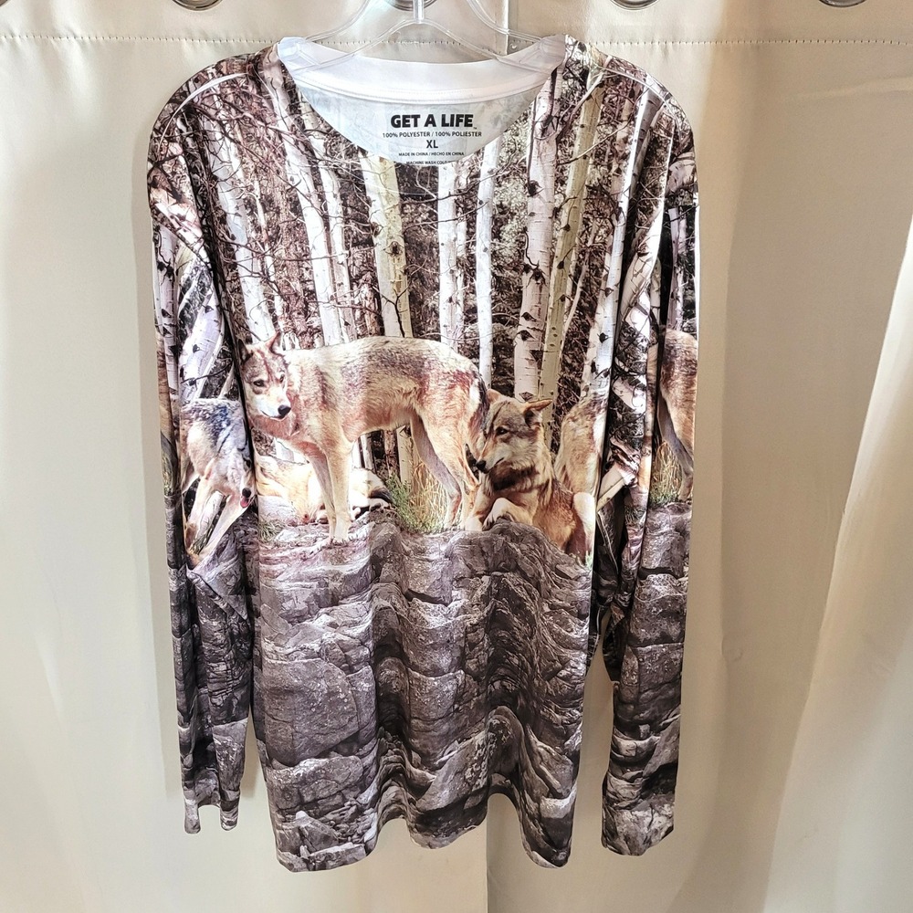 Get A Life Mens Shirt XL Wolf Nature Graphic Wildlife Gorpcore Outdoors 21577